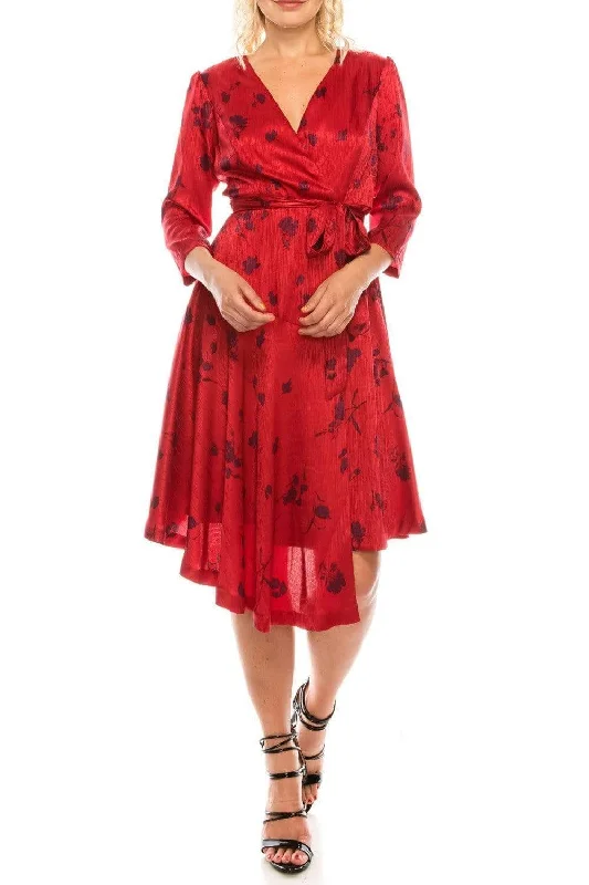 Value Deals London Times - T4839M Three Quarter Sleeve Twill Faux Wrap Dress