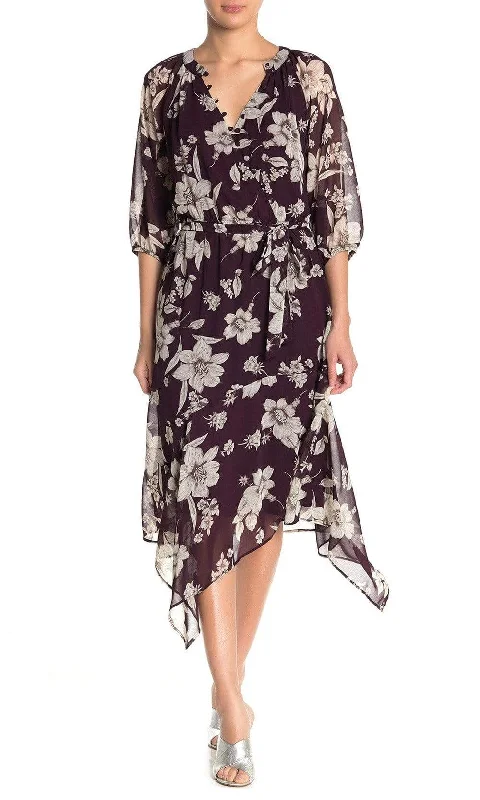 Limited Time Maison Tara - 91136M Tea Length Floral Faux Wrap Style Dress