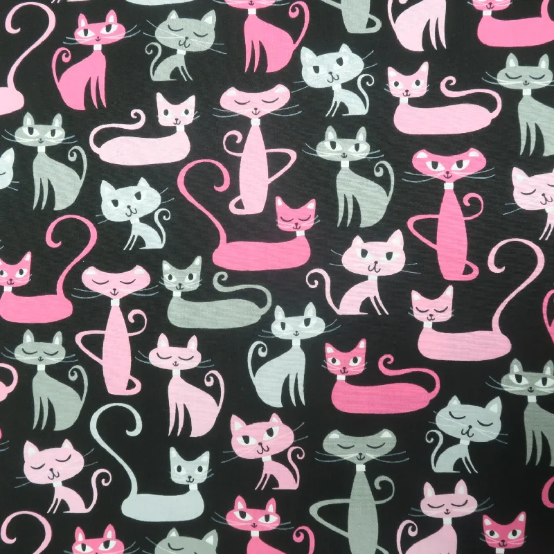 Extra Savings Black, Pink and Gray Whiskers and Tails Printed Cotton