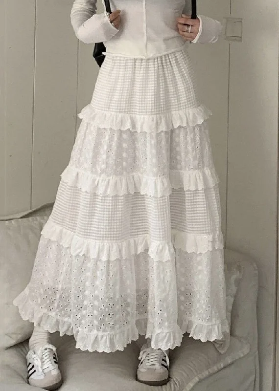Doorbuster Deal Beautiful White Ruffled Hollow Out Cotton Skirts Summer GH1091