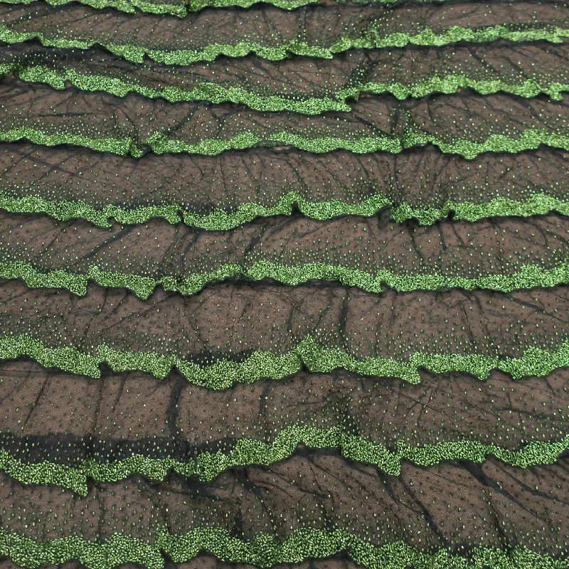 Stock Up and Save Black with Green Abstract Embroidered Tulle Fabric