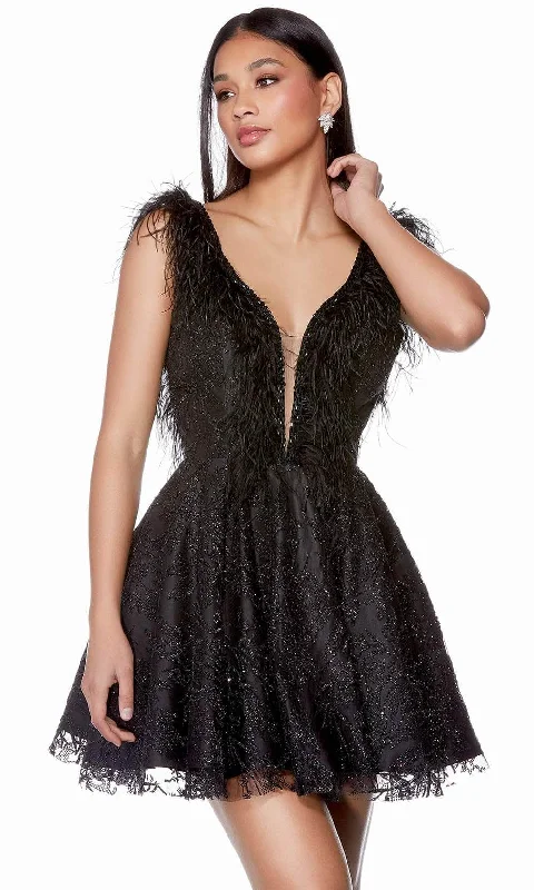 Price Cut Alyce Paris 3174 - Plunging V-Neck Glitter Cocktail Dress