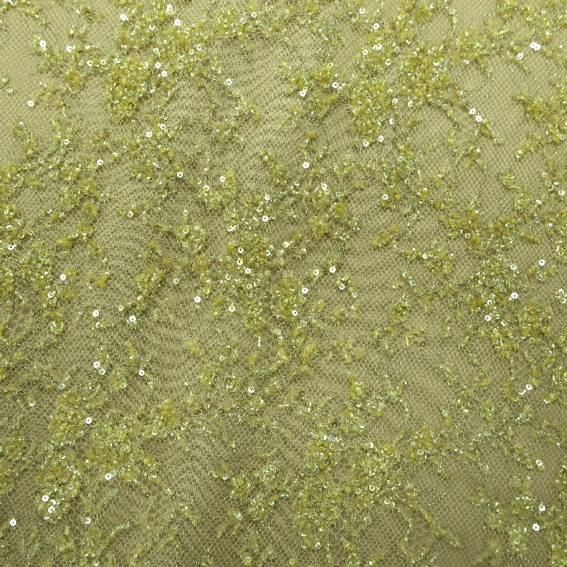Closeout Yellow Beaded Embroidered Fashion Fabric