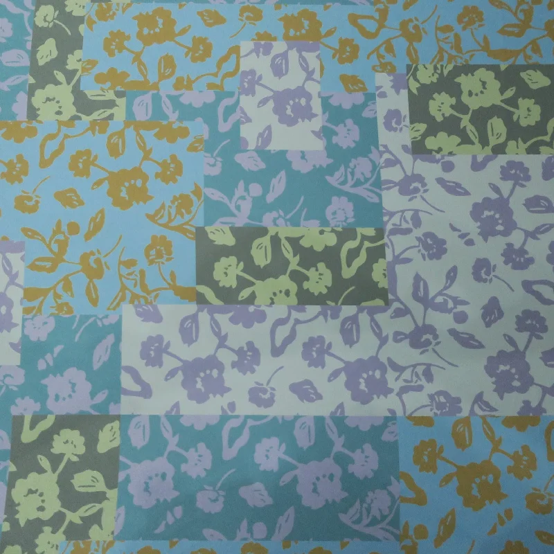 Super Sale Aqua and Ivory Floral Charmeuse Polyester Fabric