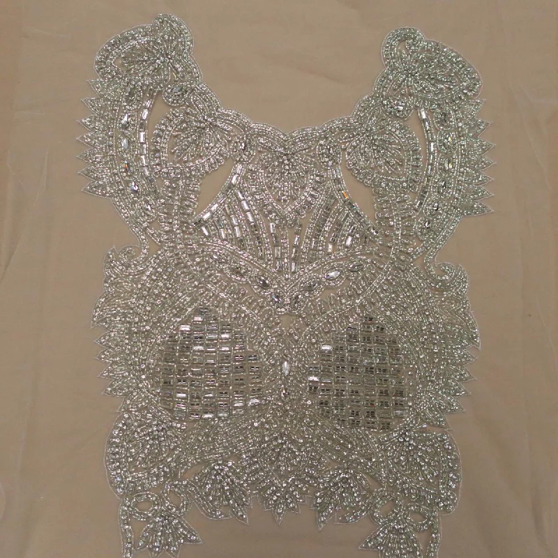 Best Seller Clear Bugle Beads Abstract Embroidered Tulle Piece Fabric