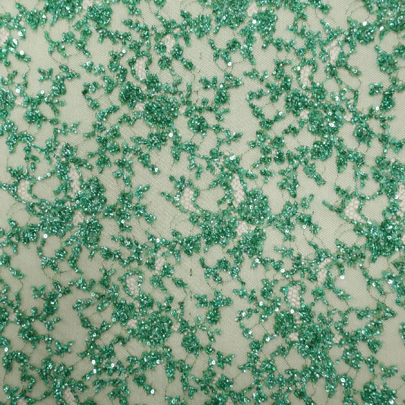 Discount Deals Green Beaded Embroidered Fashion Fabric