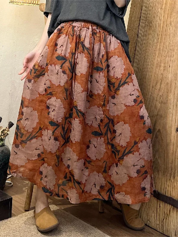 Savings Spectacular Women Summer Artsy Floral Dual-layer Ramie Skirt BN1041