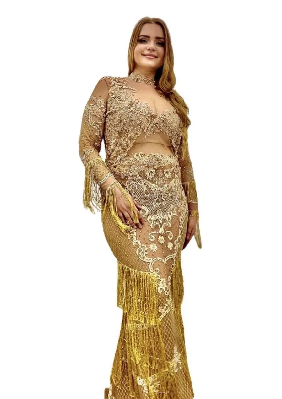 Special Savings Gold Evening Dress with Stones