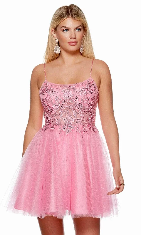 Midnight Madness Alyce Paris 3155 - Sheer Applique Bodice Homecoming Dress