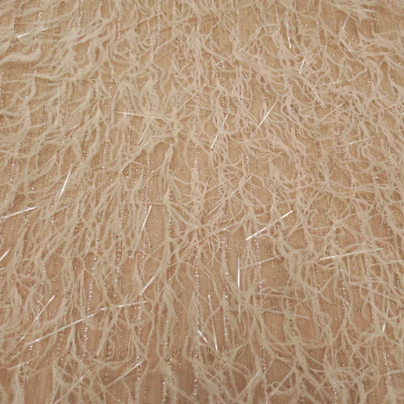 Special Savings Ivory Floral Bugle Beads and Feathers Embroidered Tulle Fabric