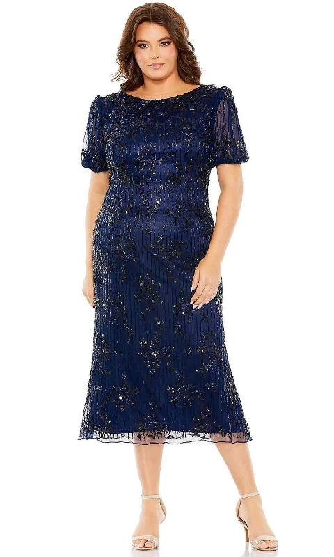 Year-End Sale Mac Duggal 5940 - Embellished Puff Sleeve Tea-Length Dress