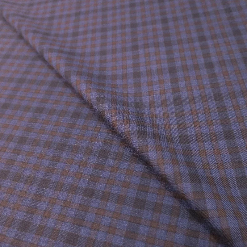 New Markdowns Blue and Coffee Check Superfine Wool Loro Piana Fabric