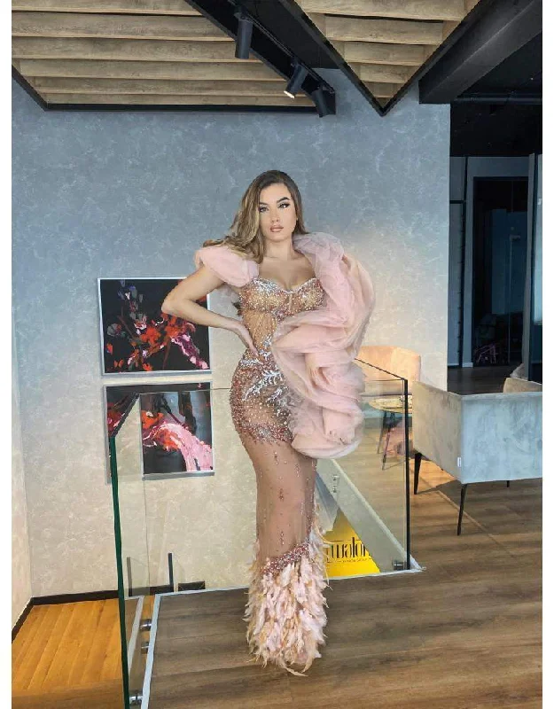 Super Sale Luxury Evening Gown Pink Ruffles
