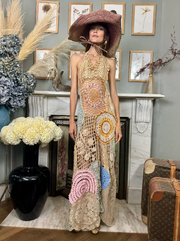 Sneak Peek Sale Omnia, vintage floral crochet long dress