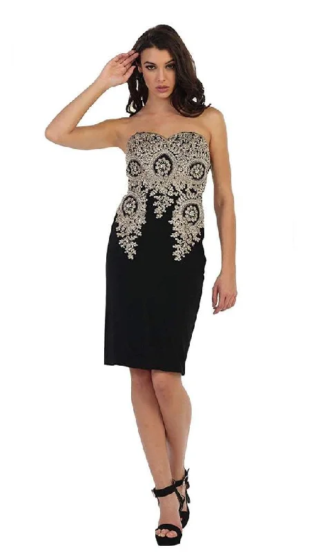 Bargain Blast May Queen - Strapless Metallic Lace Cocktail Dress MQ1439 - 1 pc Black In Size 6 Available Bargain Blast May Queen - Strapless Metallic Lace Cocktail Dress MQ1439 - 1 pc Black In Size 6 Available