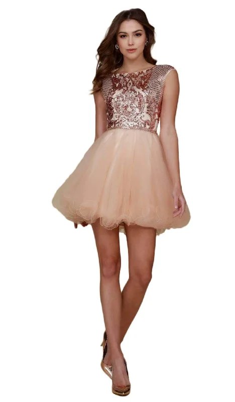 Best Bargains Nox Anabel - Y645 Sequined Bateau Ruffled A-line Dress