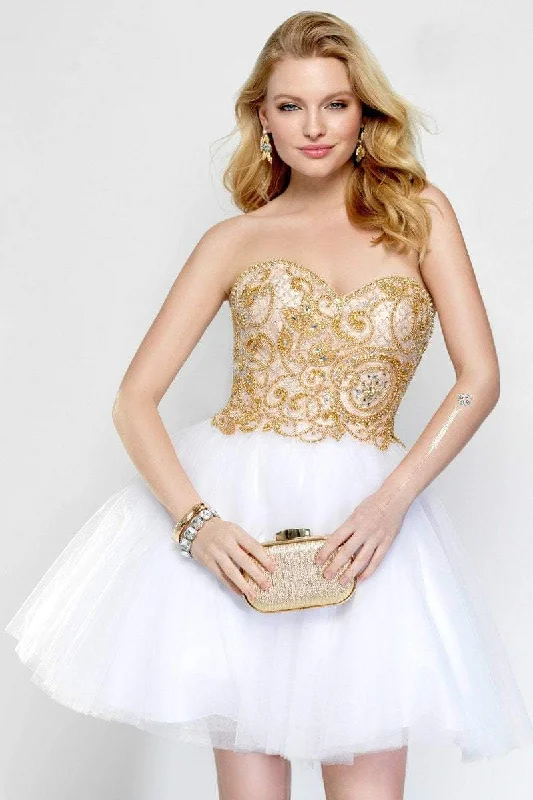 Limited Availability Alyce Paris Strapless Gold Beaded Tulle Cocktail Dress 3690 - 1 Pc. White/Gold in size 00 Available