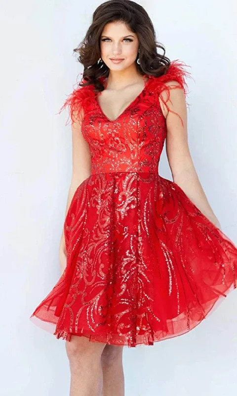 Huge Discounts Jovani 09466 - Feather Sleeves Cocktail Dress