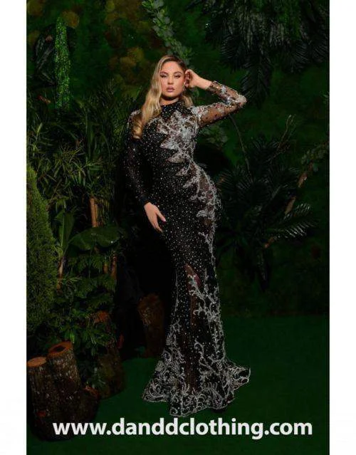 Act Fast Luxury Evening Dress Black Silver Shiny