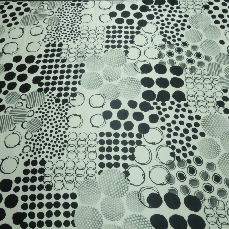 Exclusive Deal White and Black Circles Printed Silk Charmeuse Fabric