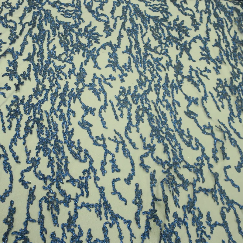 Savings Galore Navy Beaded Abstract Embroidered Tulle Fabric