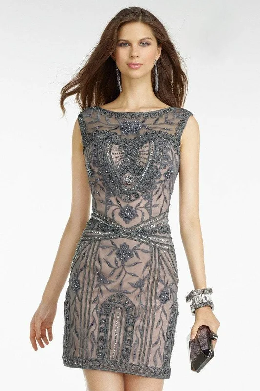 Final Markdown Alyce Paris Embellished Sheath Dress in Steel Grey/Pink 5765