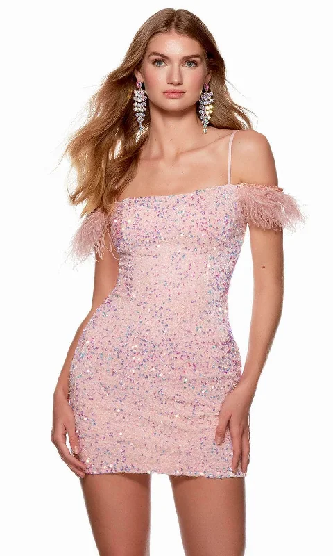 Now or Never Alyce Paris 4759 - Feather Sleeve Sequin Homecoming Dress