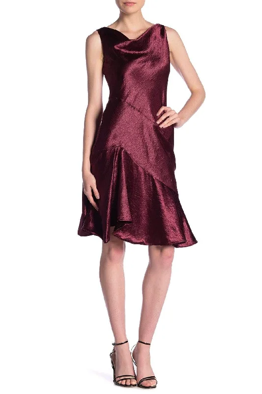Super Sale Taylor - 9973M Cowl Neck Satin Asymmetrical Hemmed Dress