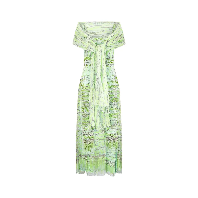 Shop and Save 2010s Zandra Rhodes Couture Green Sequin Dress and Shawl Active
