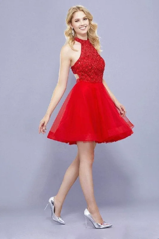 Super Deal Nox Anabel Illusion High Halter A-line Cocktail Dress 6316