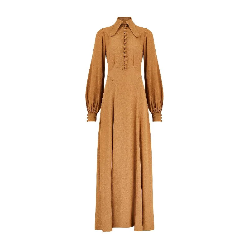 Value Deals 1970s Ossie Clark Caramel Crepe Maxi Dress