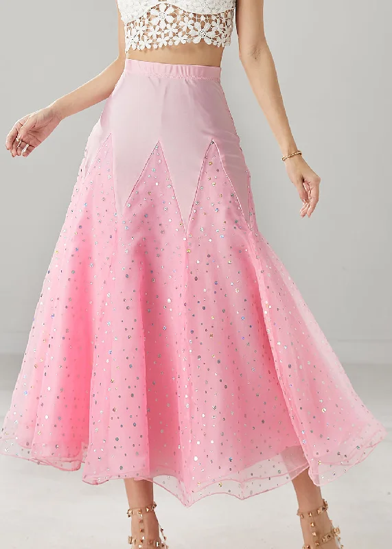 Year-End Sale Beautiful Pink Zircon Patchwork Tulle Dance Skirt Spring YU1033