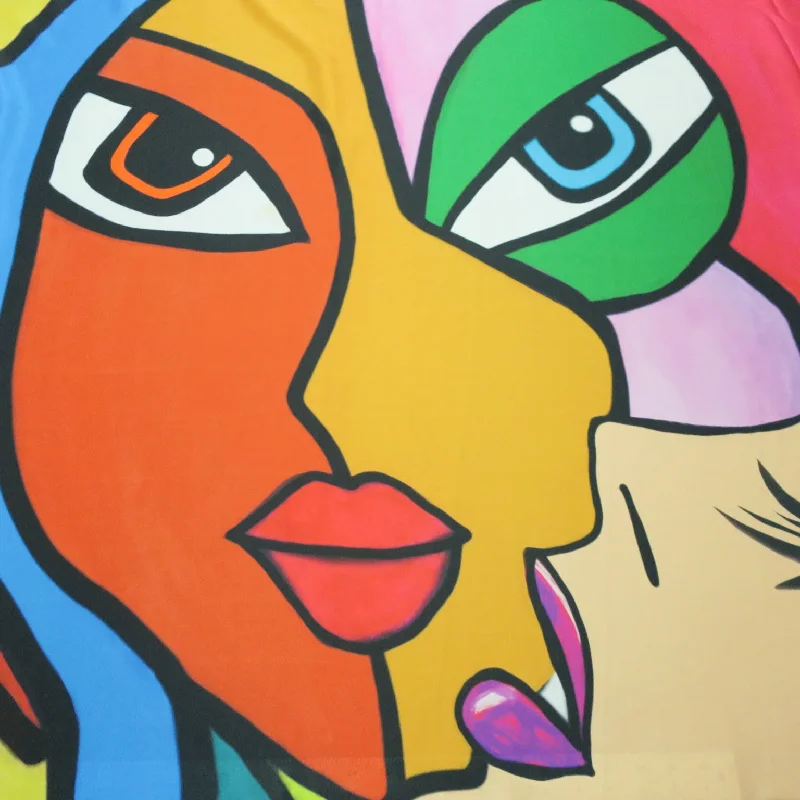 Early Access Big Vector Faces Multicolored Crepe Polyester Fabric
