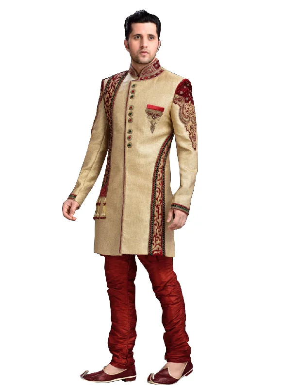 Super Sale Ethnic Tan Brown Jute Indian Wedding Sherwani For Men