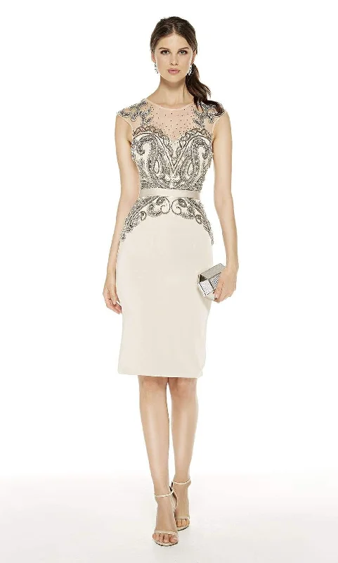 Exclusive Access Alyce Paris - 27350 Embellished Illusion Jewel Neck Sheath Cocktail Dress - 1 pc Navy In Size 10 Available