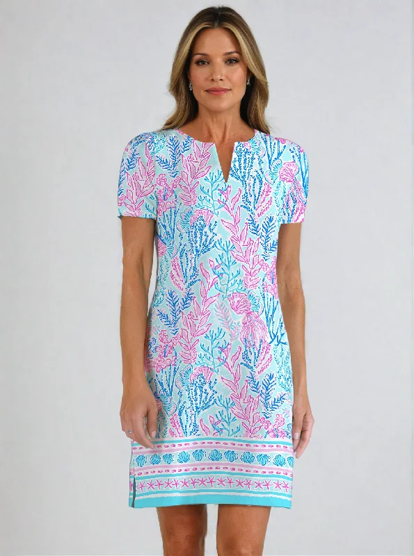 Quick Sale Deep Sea Print Cotton Knit Half Sleeve Palm Beach Shift Dress