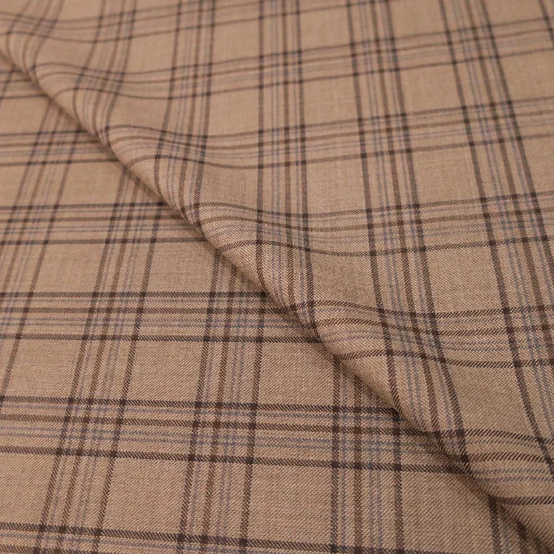 Final Clearance Light Brown Plaid Superfine Wool Loro Piana Fabric