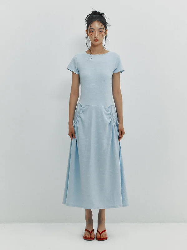 Savings Galore [MEENDERI] SS 24 SHIRRING POCKET MAXI DRESS - SKY BLUE