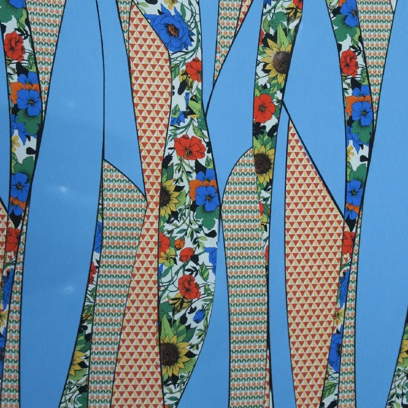Factory Direct Sale Light Blue Print with Floral and Geometric Crepe Polyester Fabric