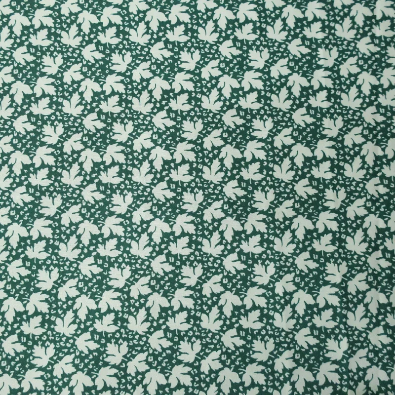 Bargain Blast Green with White Leaves Charmeuse Polyester Fabric