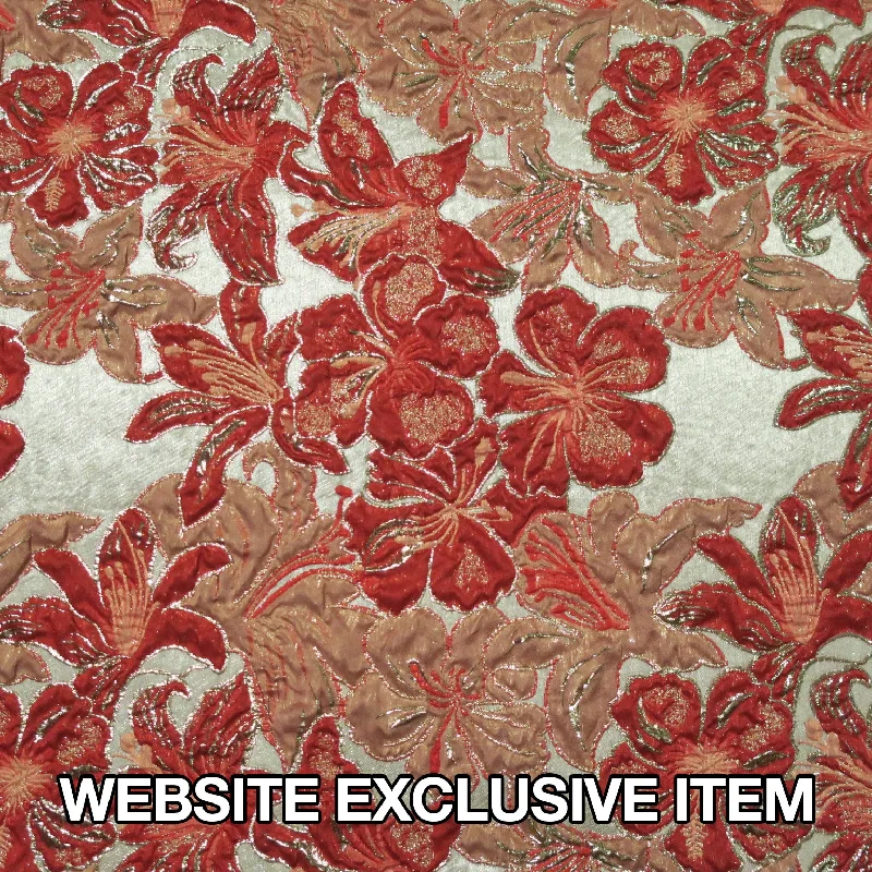 Mega Sale Dusty Background with Rust Floral Textured Brocade Fabric