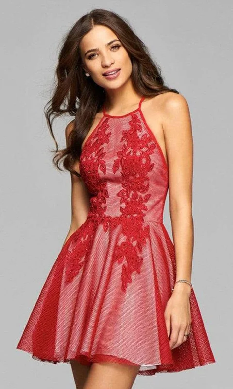 Early Bird Discount Faviana 7874 Mesh Halter Cocktail Dress With Lace Applique - 1 pc Ruby in Size 6 Available Early Bird Discount Faviana 7874 Mesh Halter Cocktail Dress With Lace Applique - 1 pc Ruby in Size 6 Available