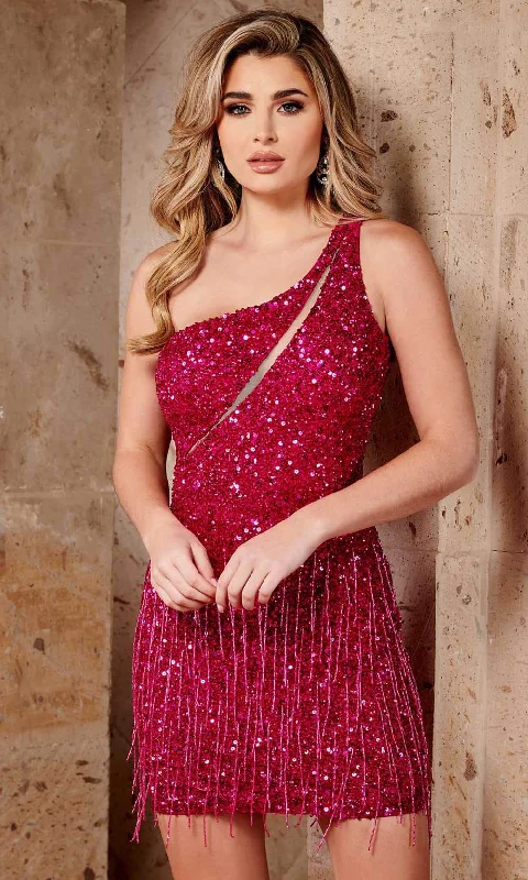 Can't Be Beat Rachel Allan 30042 - One Shoulder Fringes Homecoming Dress