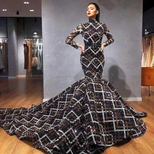 Flash Deals Luxury Mermaid Evening Gown Black Box Pattern