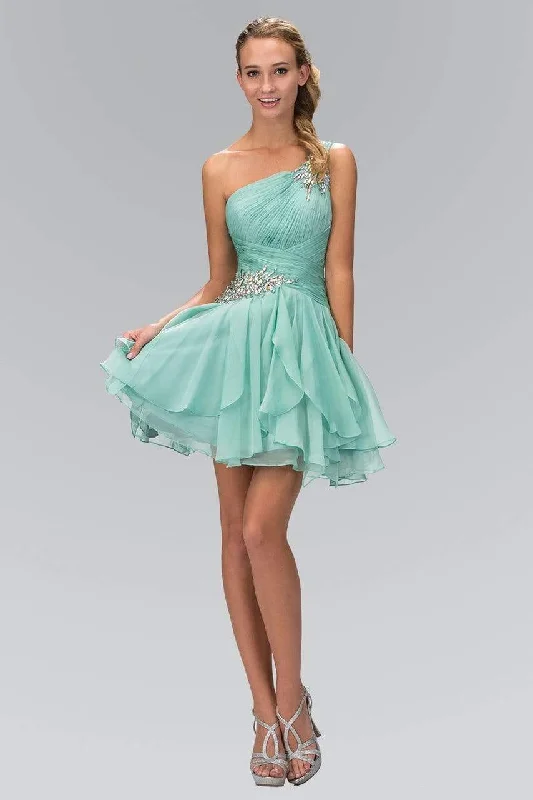 Special Price Elizabeth K - GS1037 Jeweled One Shoulder Short Ruffled Dress
