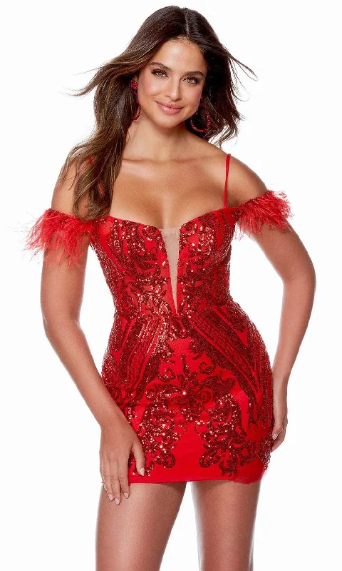 Early Access Alyce Paris 4618 - Feather Sequin Homecoming Dress