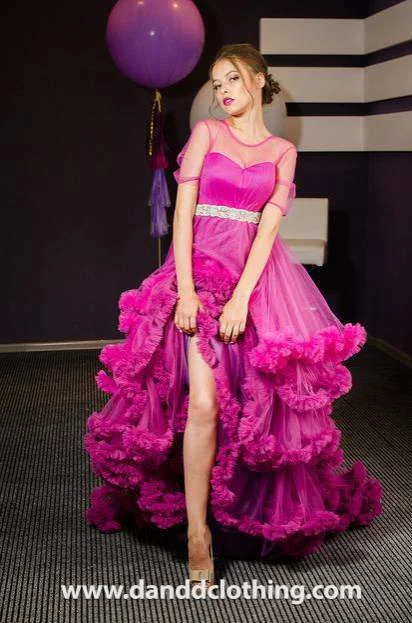 Take Advantage Luxury Evening Dress Dark Pink Ruffled