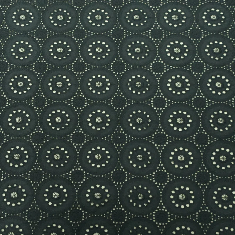Seasonal Sale Black Circles Embroidered Eyelet Cotton Fabric