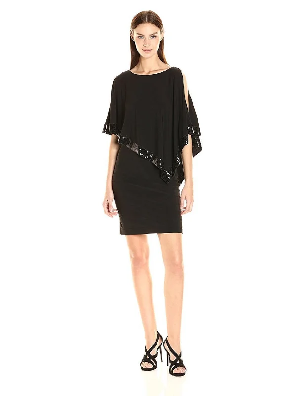 Discount Deals Adrianna Papell Sequin-Trimmed Cutaway Capelet Dress - 1 Pc Black in Size 6 Available