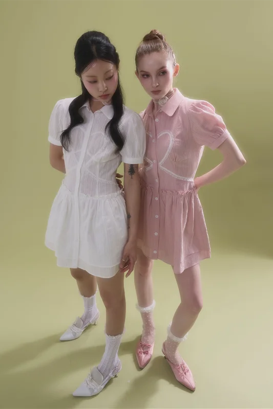 New Arrival [POPSIZ] SS 24 pink heart dress-white